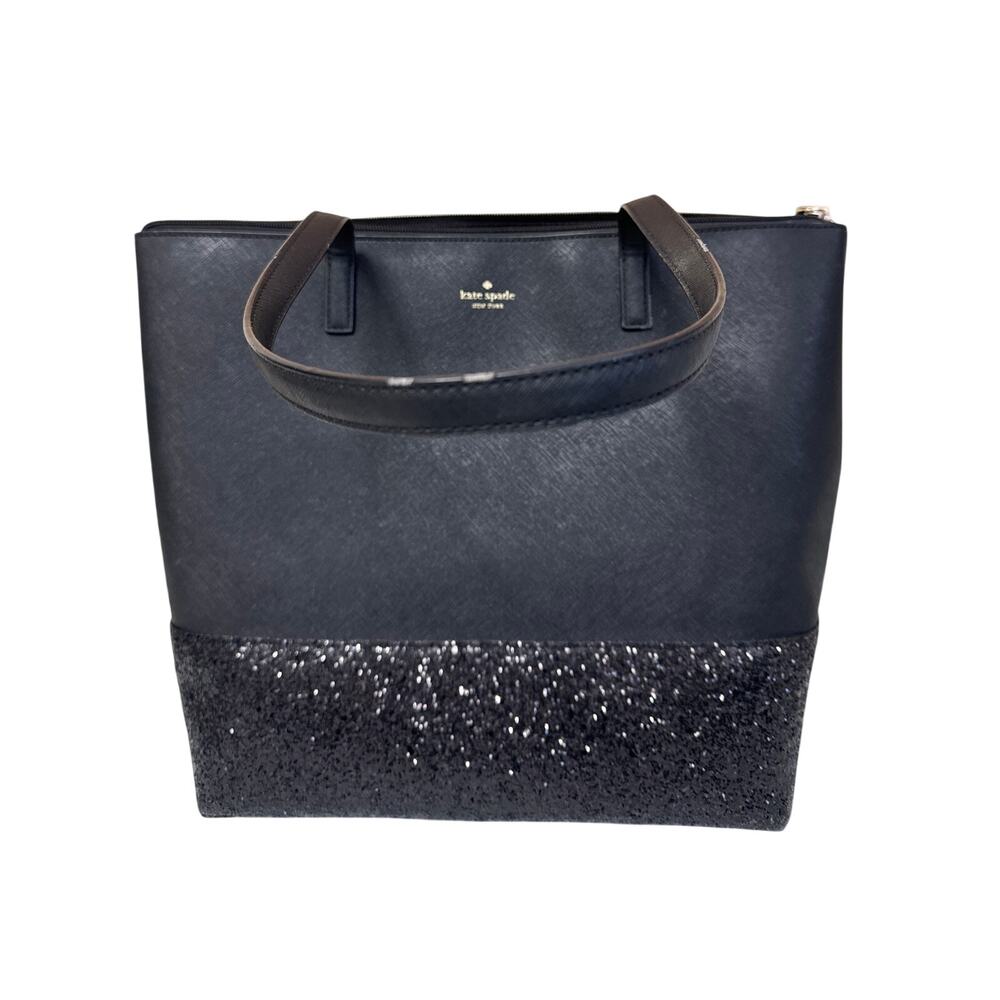 Kate Spade NWOT Greta Court Glitter Penny Black, Top Zip Tote Bag Minor Peeling